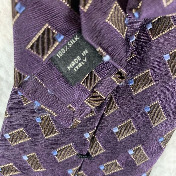 Jos. A. Bank Neck Tie Men's Purple Brown Plaid 100% Silk Classic Oxford 9592 - Picture 5 of 6